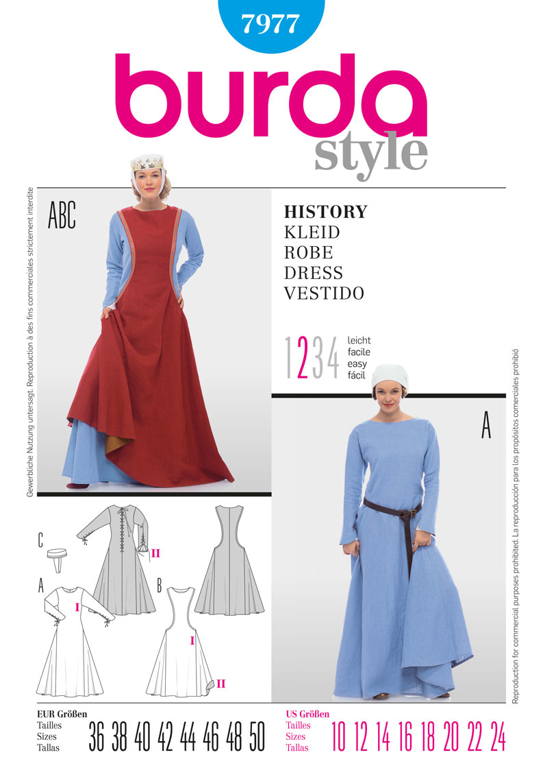 Burda Pattern: BD7977 Medieval Dress Costume — jaycotts.co.uk - Sewing Supplies